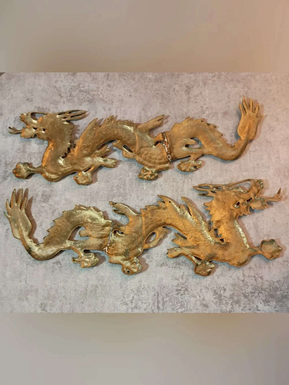 Brass Gold Dragon Wall Decor Pair - Decorative Home Accent 24